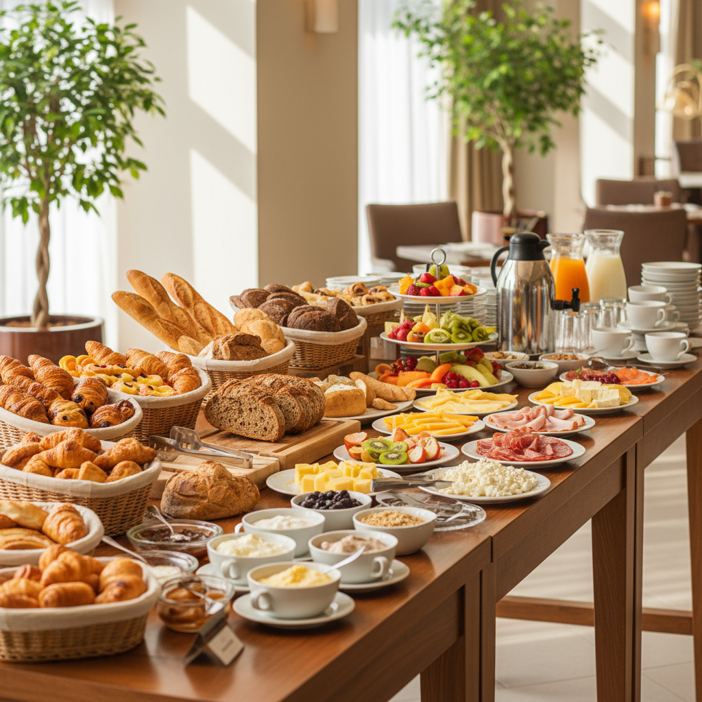 Kontinentales und regionales Frühstücksbuffet